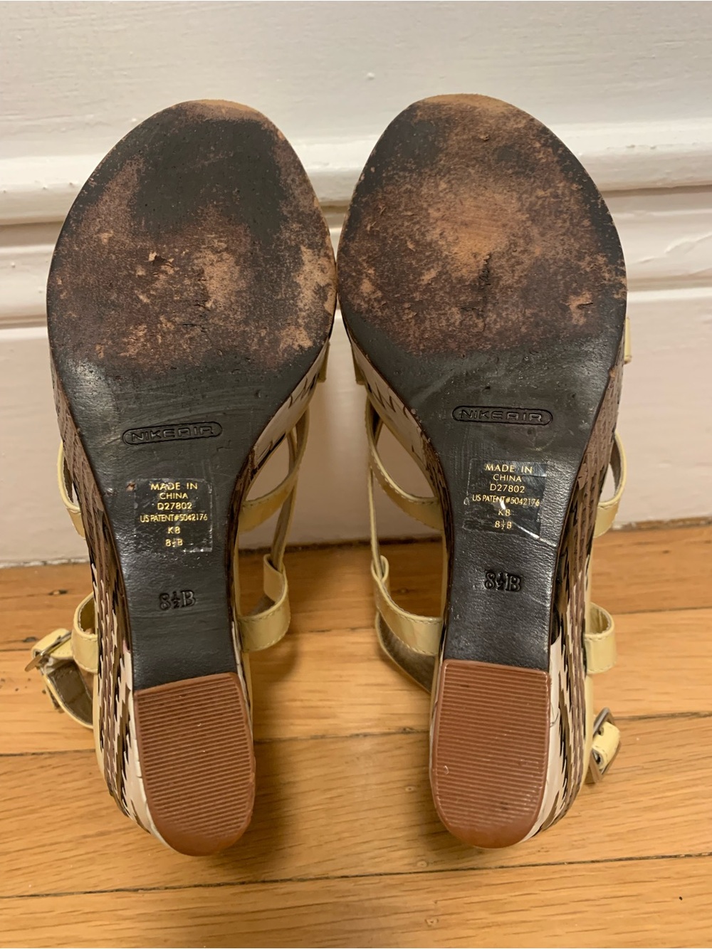 EUC Cole Haan Multi Black/White Woven Hi Wedge Platform Yellow Sandals Size 8.5M - Picture 14 of 14